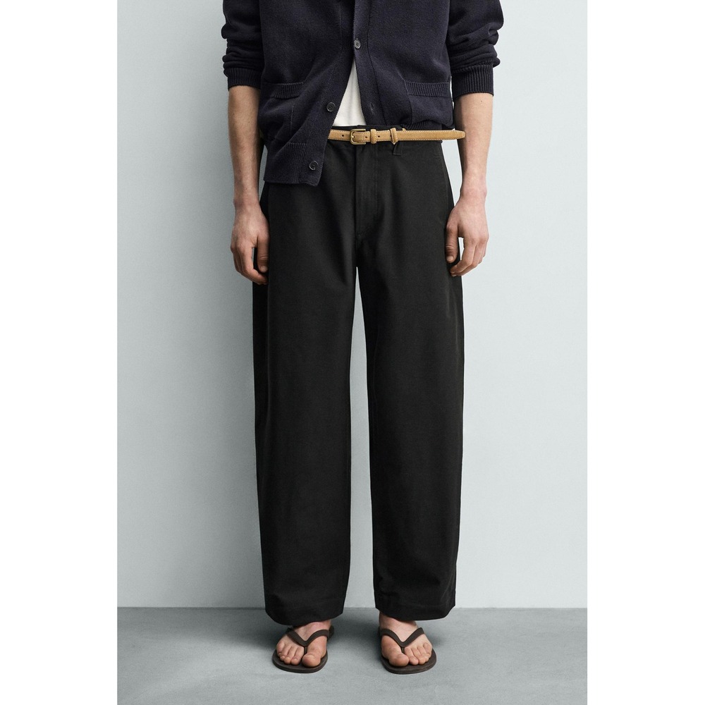 Zara Balloon Barrel Wide Fit Leg Pants Men 30W Black Fatigue Cotton Blend Twill